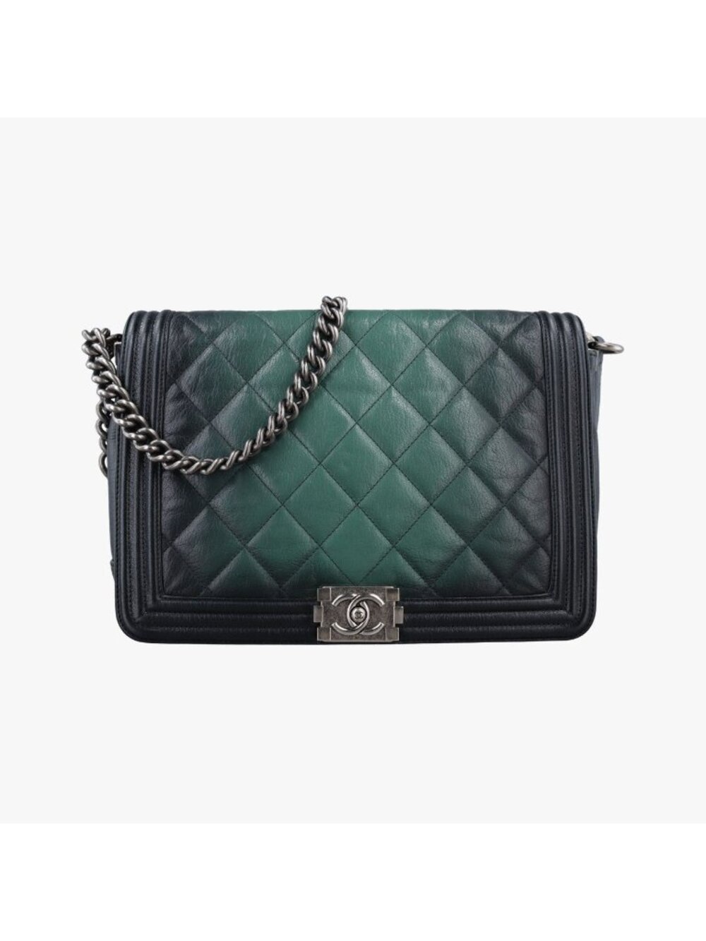 Chanel Boy Black Green Leather